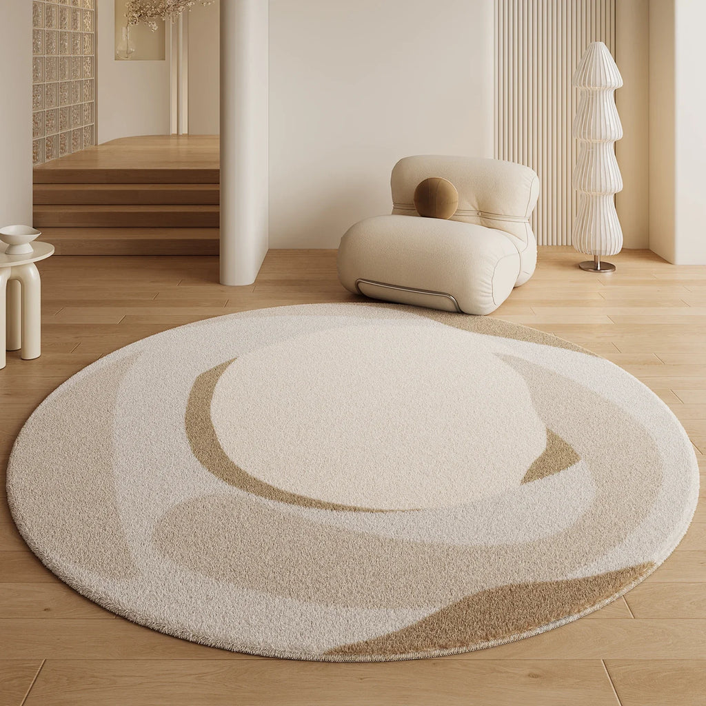 Kurzflor Teppich Beige Rund